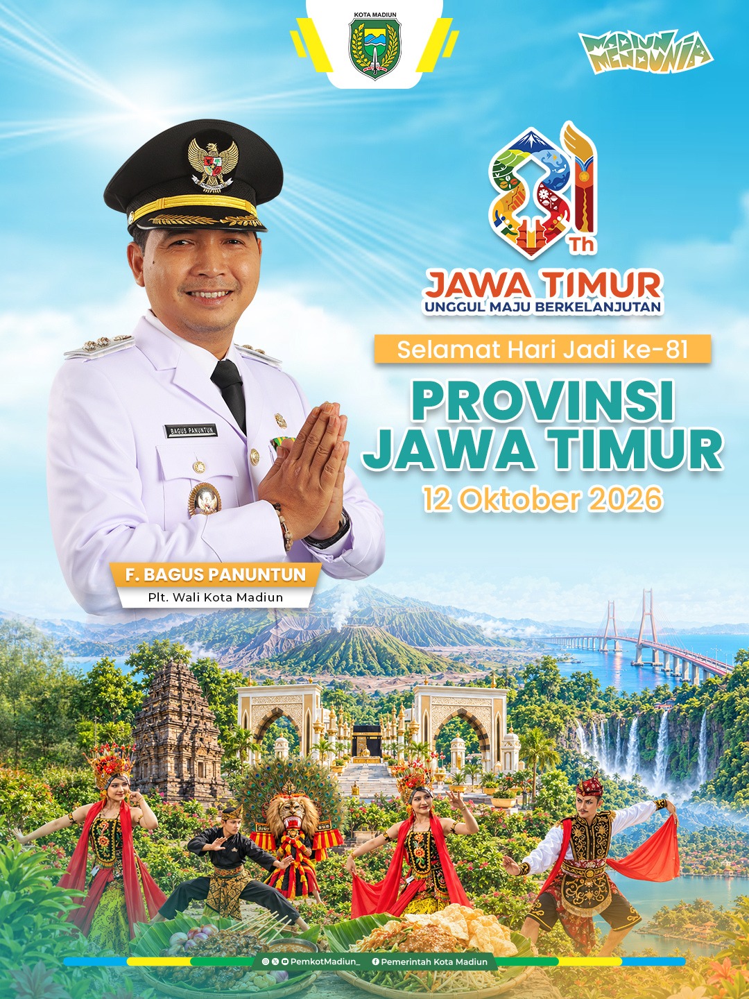 Selamat Hari Jadi ke-81 Provinsi Jawa Timur 12 Oktober 2026 Dengan tema “Jatim Unggul, Maju Berkelanjutan”, mari terus s...